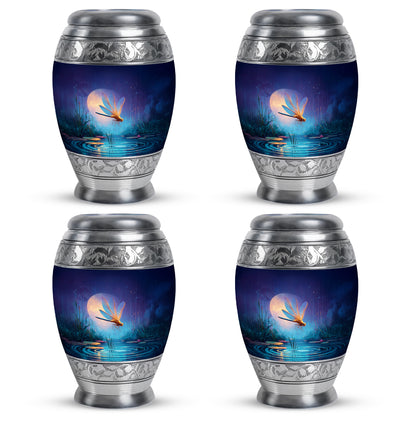 Navy Blue Dragonfly Cremation Urn urn with complimentary velvet bag - regal dragonfly design with crown-inspired accents - 10 inch aluminum urn for cremated remains