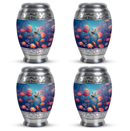 Cool Teal Dragonfly Cremation Urn urn with complimentary velvet bag - regal dragonfly design with crown-inspired accents - 10 inch aluminum urn for cremated remains
