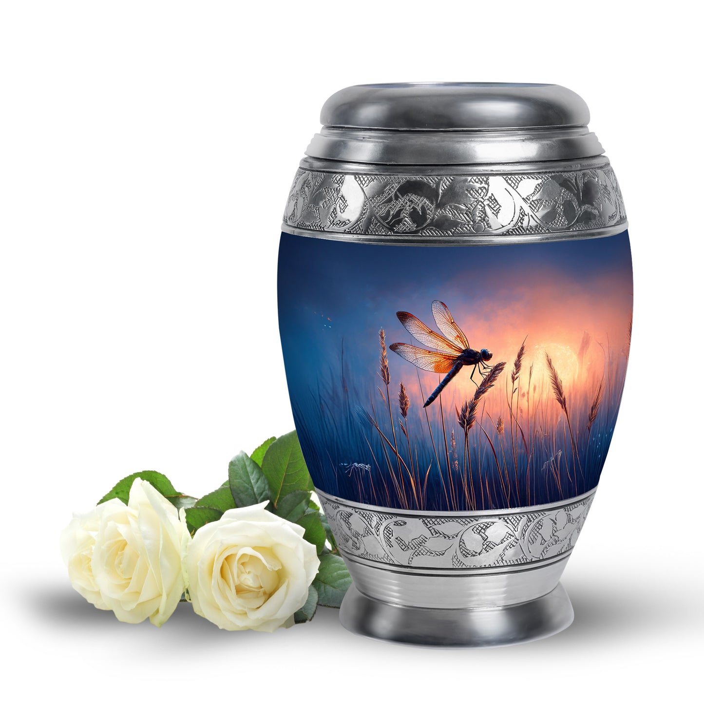 Blue Dragonfly Reflection Cremation Urns for Human Ashes - 10-inch, 200 cu in - Yatskia