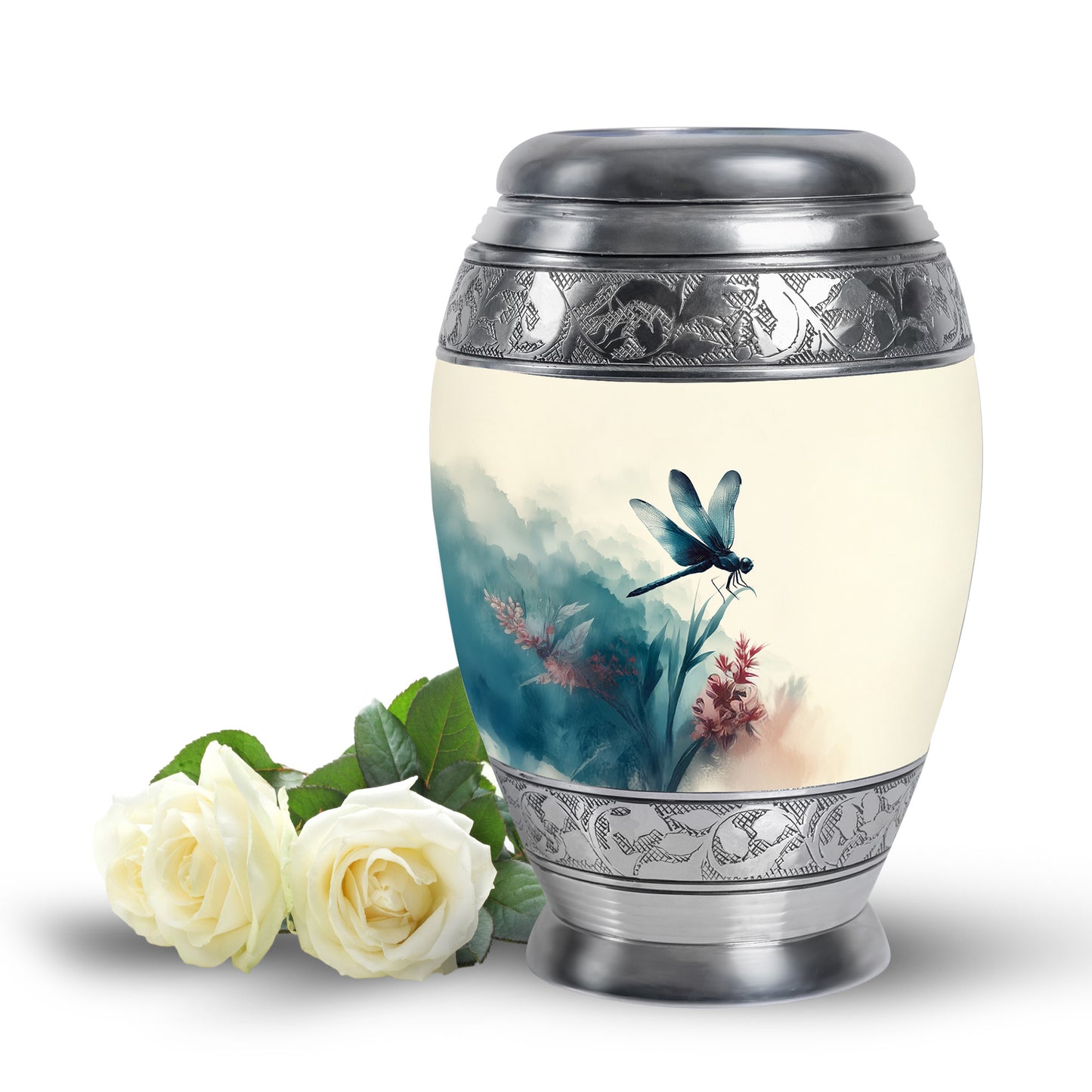 Personalized Seraphic Dragonfly Cremation Urns - White 10-inch, 200 cu in - Yatskia