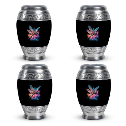 Deep Black Dragonfly Cremation Urn urn with complimentary velvet bag - ornate monarch-style dragonfly relief on brushed aluminum - 10 inch aluminum urn for cremated remains