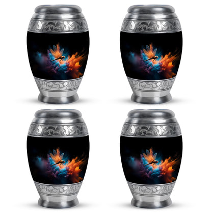 Charcoal Black Dragonfly Cremation Urn urn with complimentary velvet bag - royal dragonfly engraving with decorative scrollwork - 10 inch aluminum urn for cremated remains