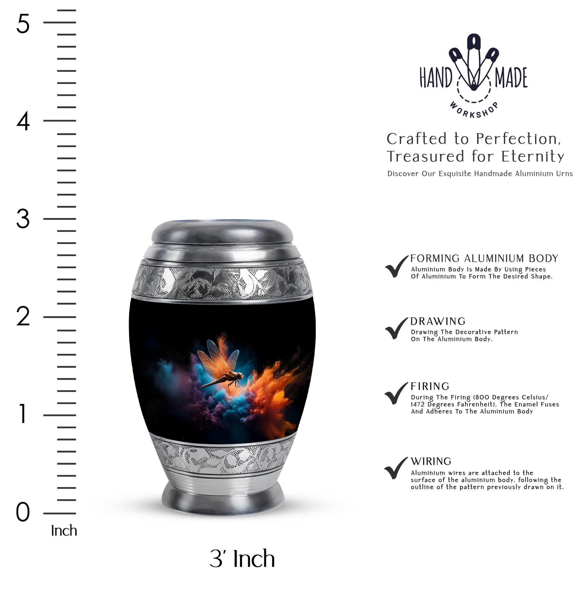 Rich Black Dragonfly Cremation Urn lifestyle display on memorial shelf - regal dragonfly design with crown-inspired accents - mini keepsake memorial for portion of cremation ashes