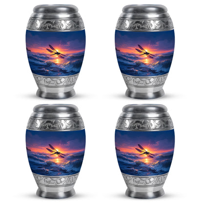 Serene Blue Dragonfly Cremation Urn urn with complimentary velvet bag - royal dragonfly engraving with decorative scrollwork - 10 inch aluminum urn for cremated remains