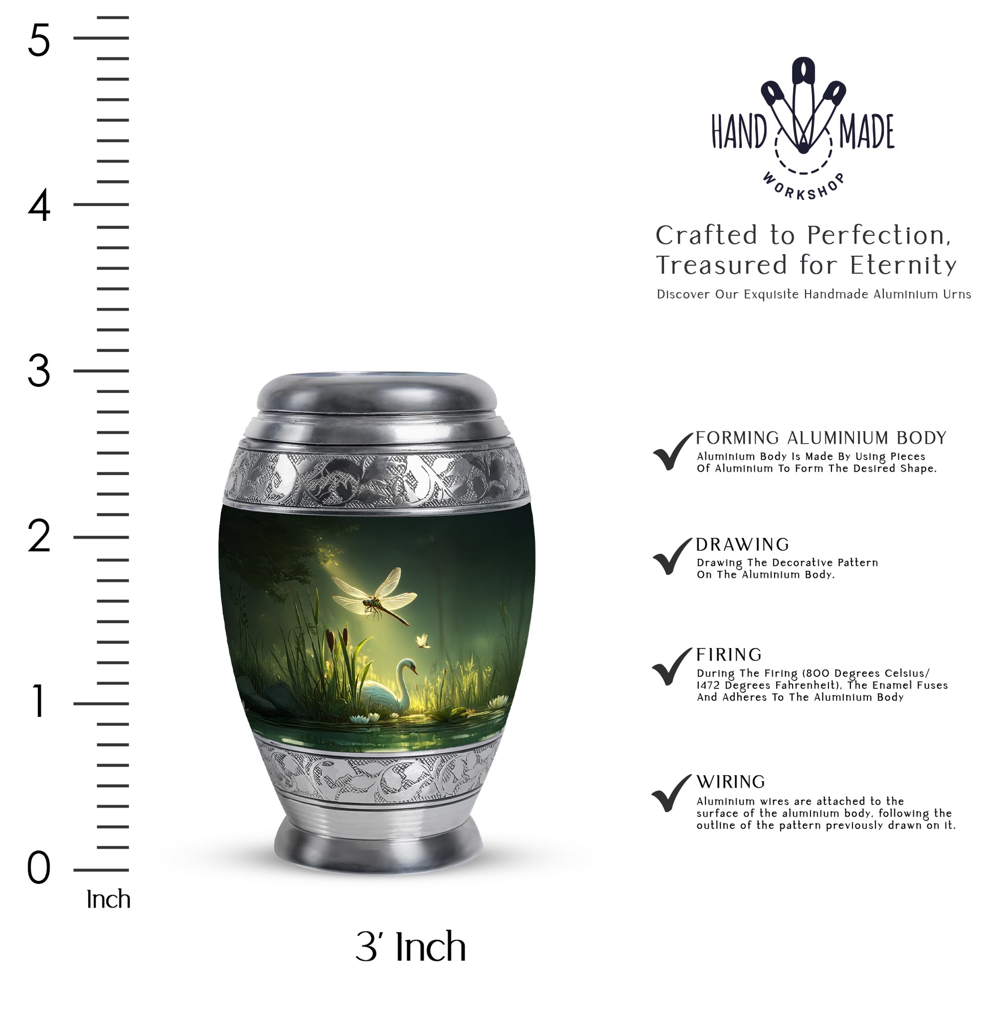 Verdant Green Dragonfly Cremation Urn lifestyle display on memorial shelf - regal dragonfly design with crown-inspired accents - mini keepsake memorial for portion of cremation ashes