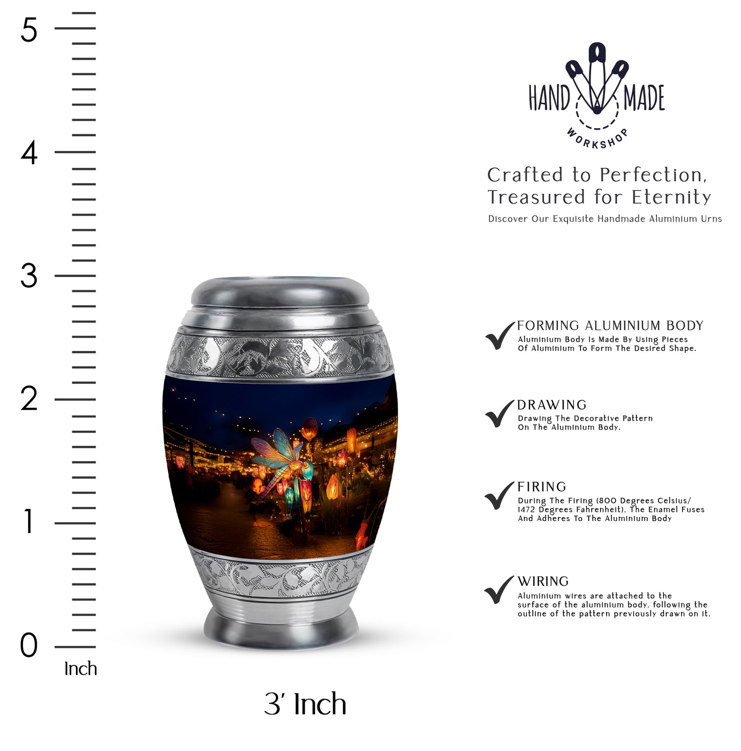 Slate Blue Dragonfly Cremation Urn lifestyle display on memorial shelf - regal dragonfly design with crown-inspired accents - mini keepsake memorial for portion of cremation ashes
