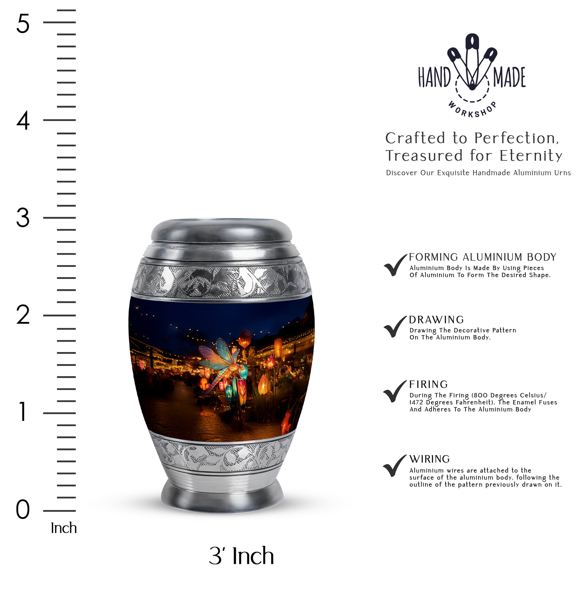 Slate Blue Dragonfly Cremation Urn lifestyle display on memorial shelf - regal dragonfly design with crown-inspired accents - mini keepsake memorial for portion of cremation ashes