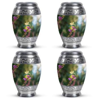 Forest Green Dragonfly Cremation Urn urn with complimentary velvet bag - royal dragonfly engraving with decorative scrollwork - 10 inch aluminum urn for cremated remains