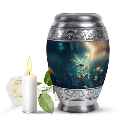 Blue Sacred Dragonfly Cremation Urns for Human Ashes - 10-inch, 200 cu in - Yatskia