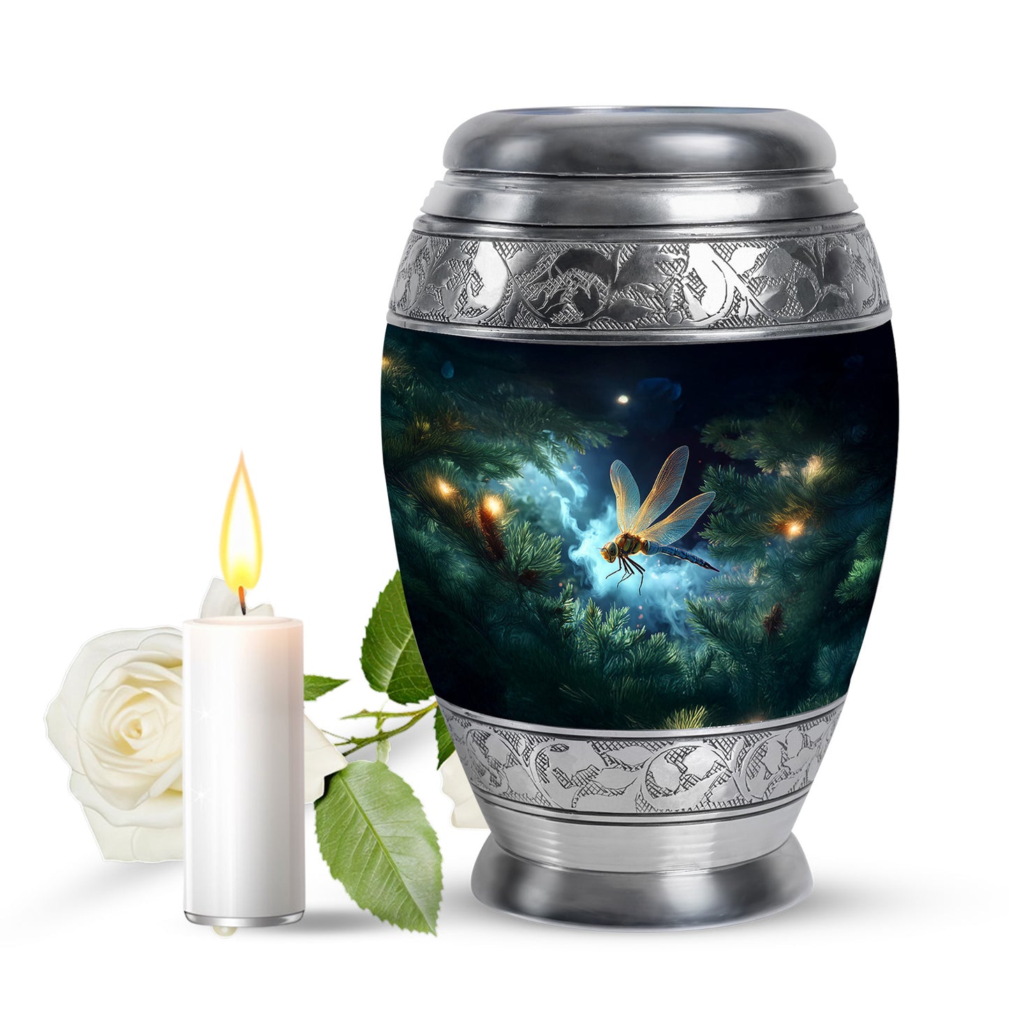 Resplendent Blue Dragonfly Cremation Urn for Ashes - 10-inch, 200 cu in - Yatskia