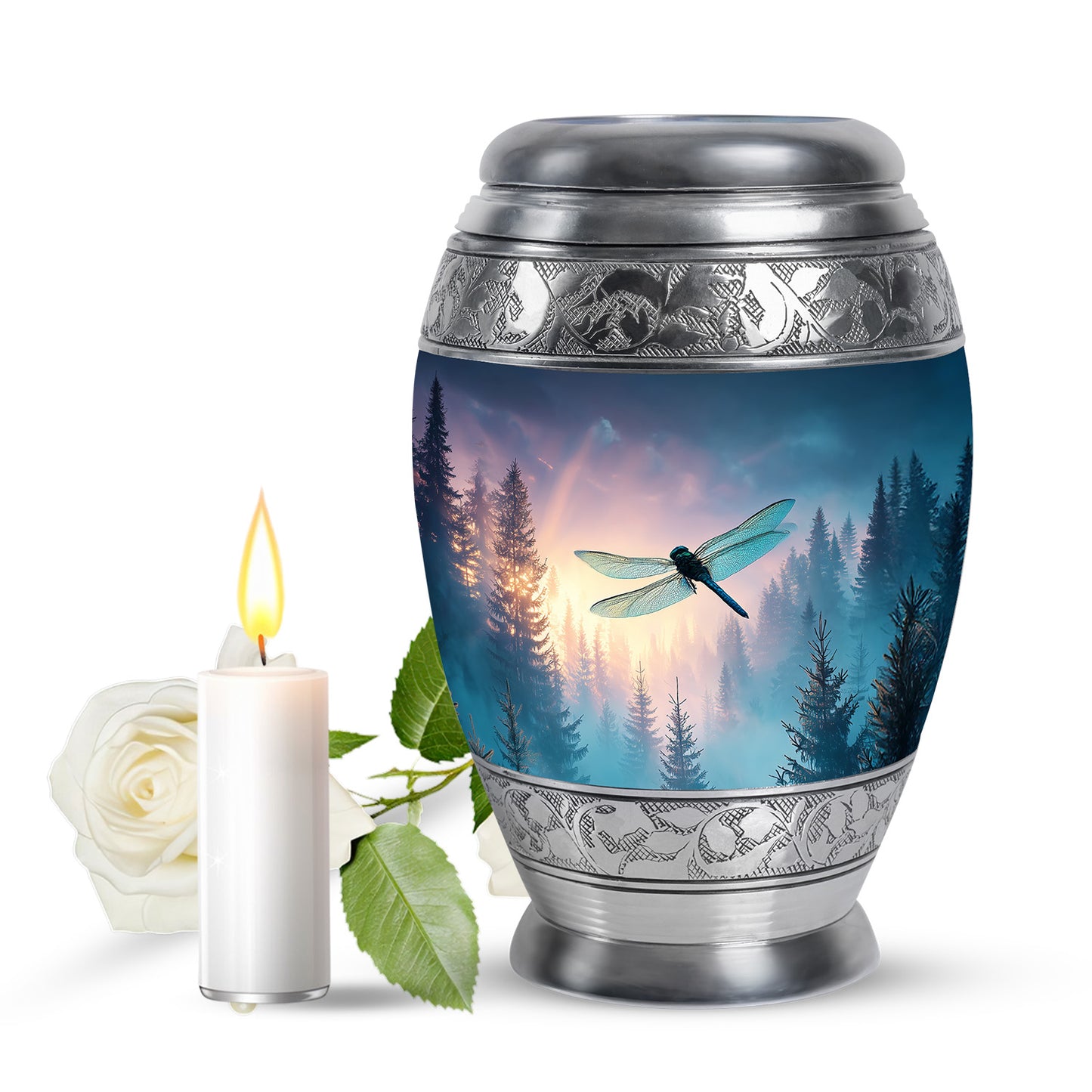 Blue Breathtaking Dragonfly Memorial Urn for Ashes - 10-inch, 200 cu in - Yatskia