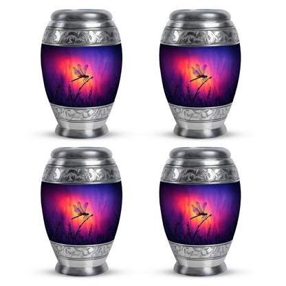 Amethyst Purple Dragonfly Cremation Urn urn with complimentary velvet bag - regal dragonfly design with crown-inspired accents - 10 inch aluminum urn for cremated remains