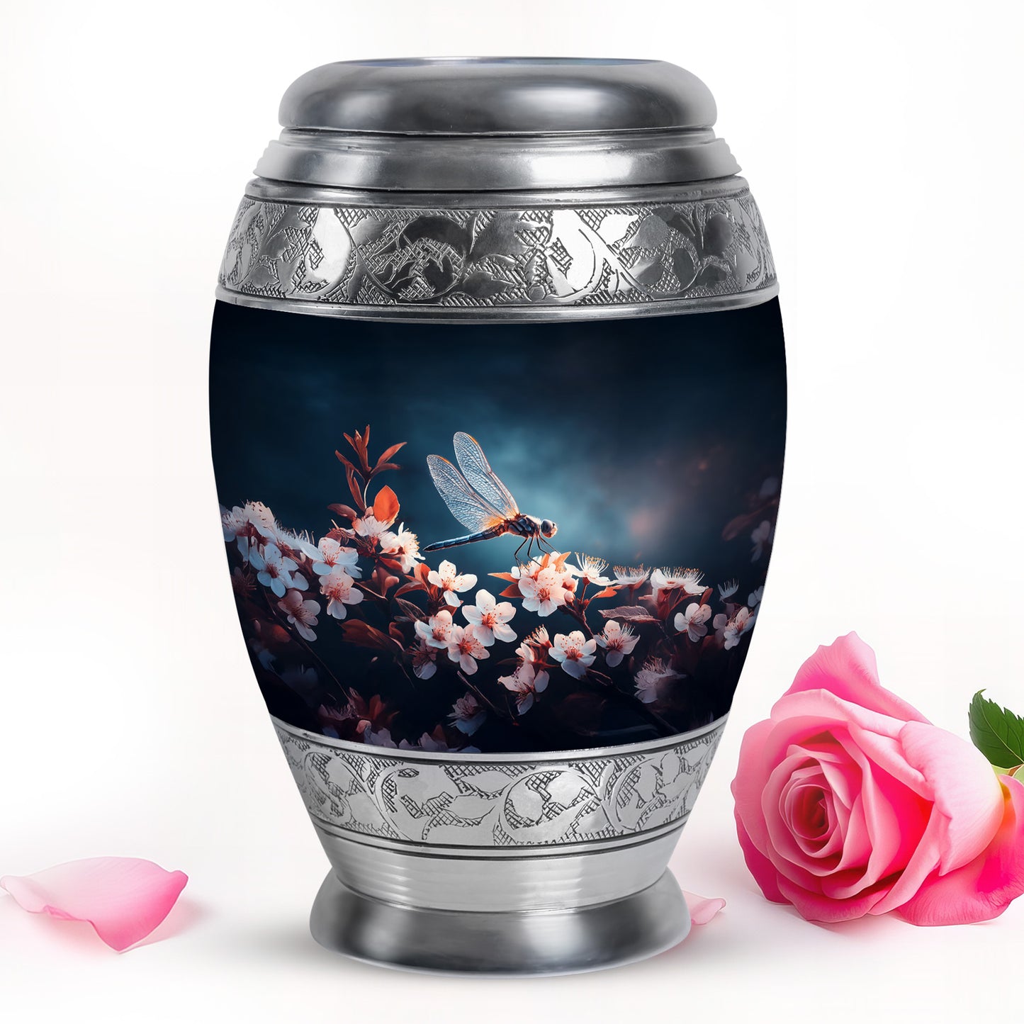 Personalized Blue Revered Dragonfly Cremation Urns for Human Ashes - 10-inch, 200 cu in - Yatskia