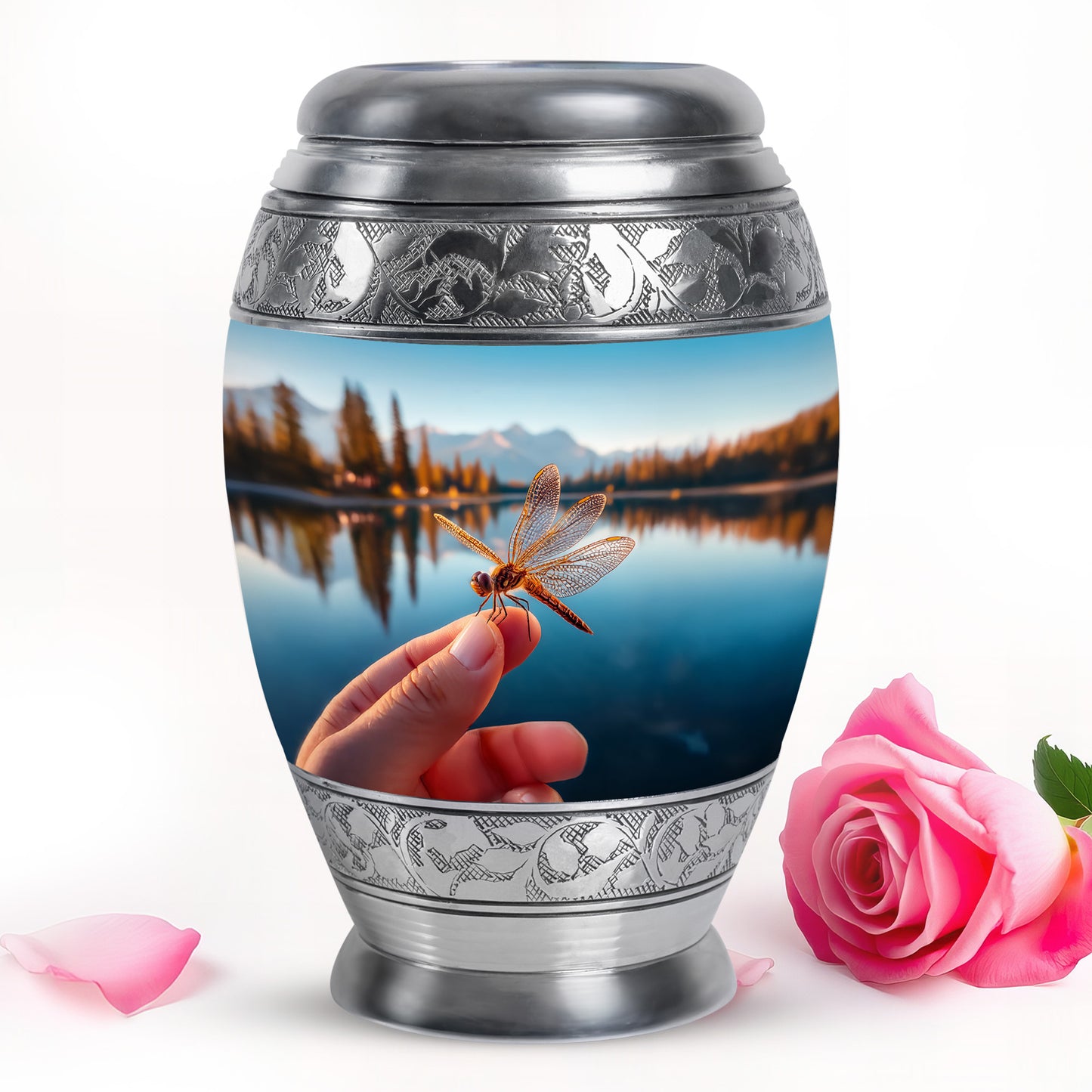 Personalized Dragonfly Cremation Urns - Pristine Blue 10-inch, 200 cu in - Yatskia