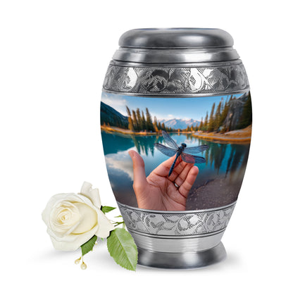 Personalized Blue Cherished Dragonfly Cremation Urns for Human Ashes - 10-inch, 200 cu in - Yatskia