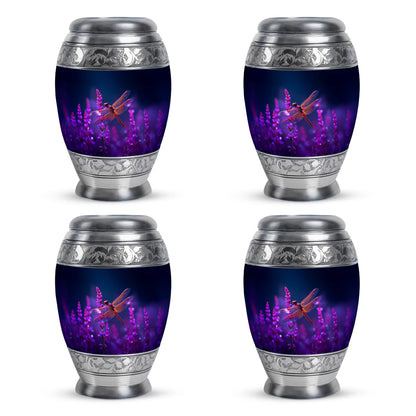 Cornflower Blue Dragonfly Cremation Urn urn with complimentary velvet bag - royal dragonfly engraving with decorative scrollwork - 10 inch aluminum urn for cremated remains