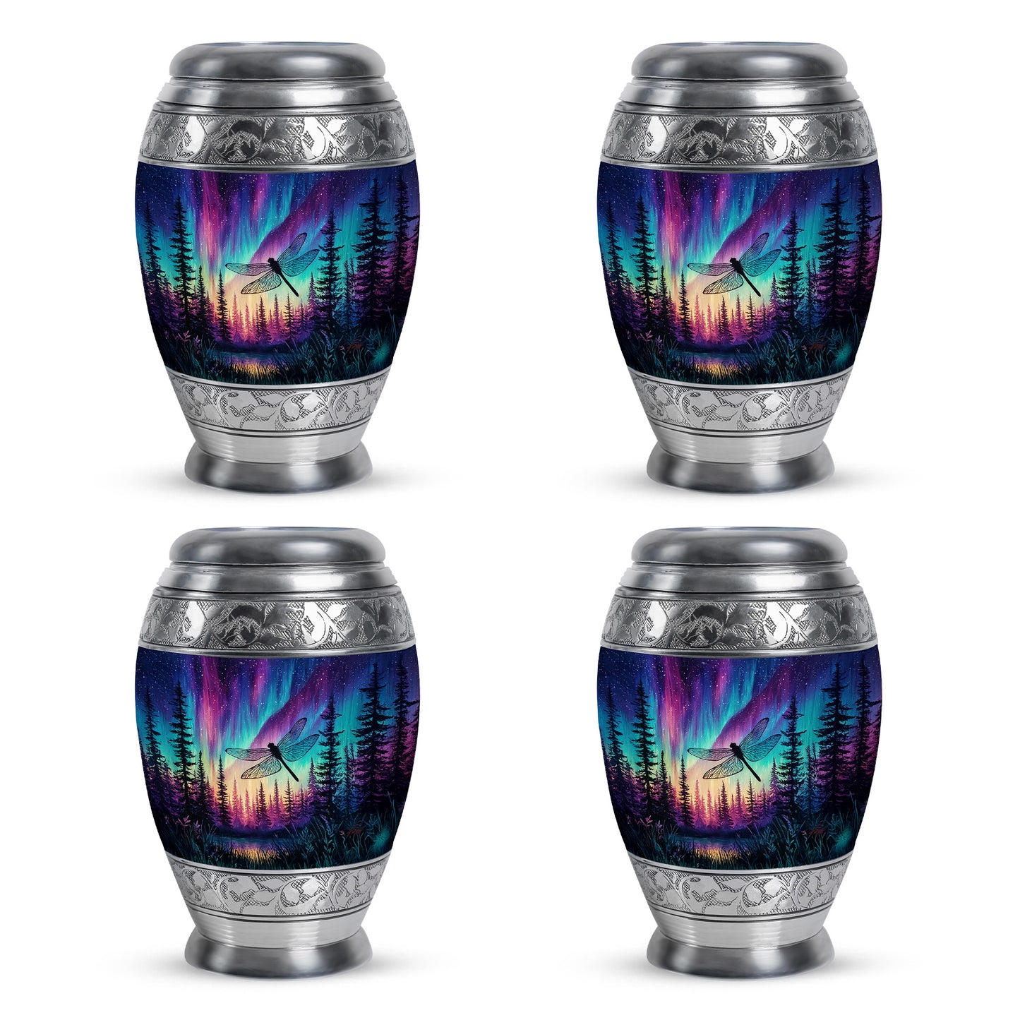 Celestial Blue Dragonfly Cremation Urn urn with complimentary velvet bag - regal dragonfly design with crown-inspired accents - 10 inch aluminum urn for cremated remains
