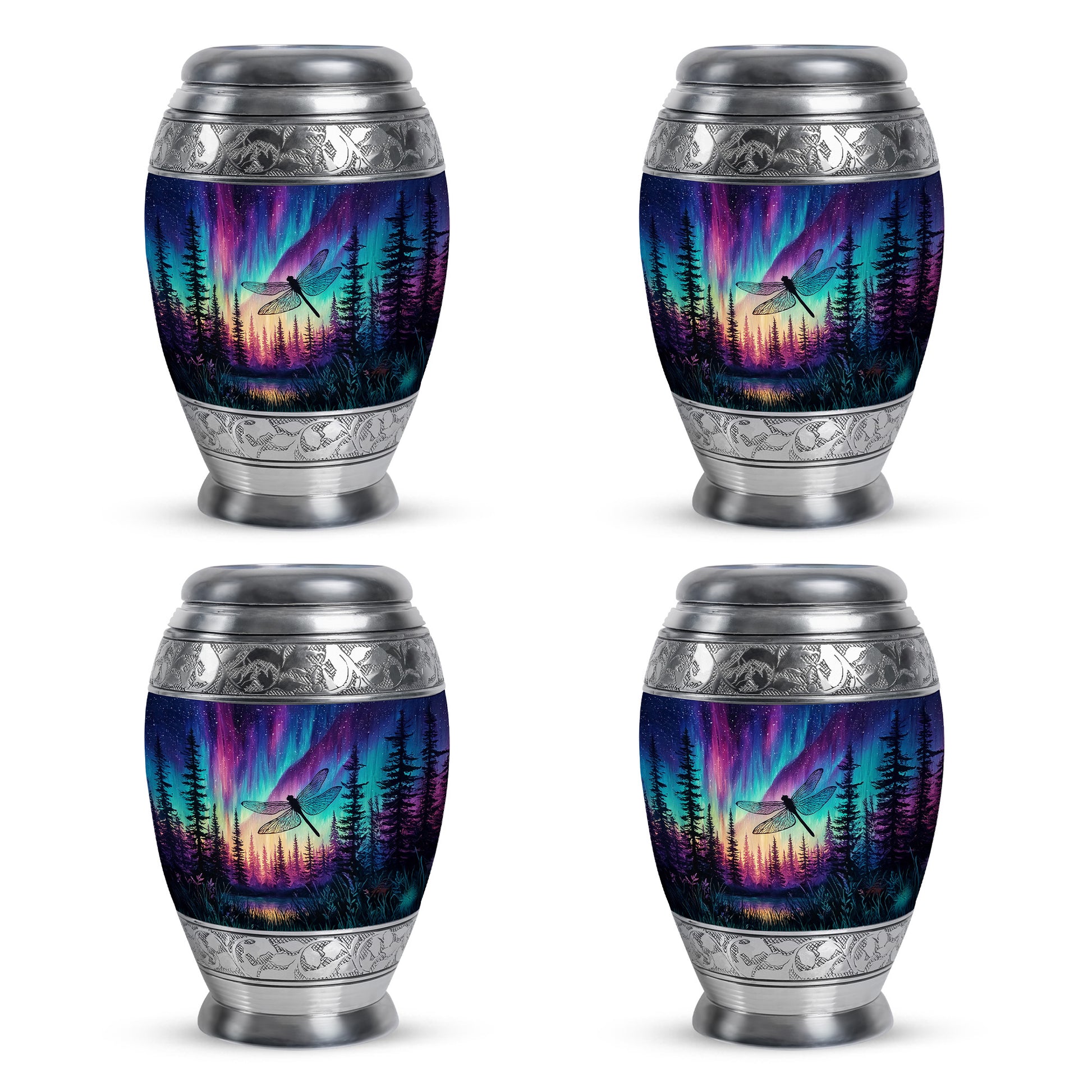 Celestial Blue Dragonfly Cremation Urn urn with complimentary velvet bag - regal dragonfly design with crown-inspired accents - 10 inch aluminum urn for cremated remains