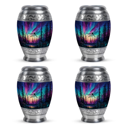 Celestial Blue Dragonfly Cremation Urn urn with complimentary velvet bag - regal dragonfly design with crown-inspired accents - 10 inch aluminum urn for cremated remains