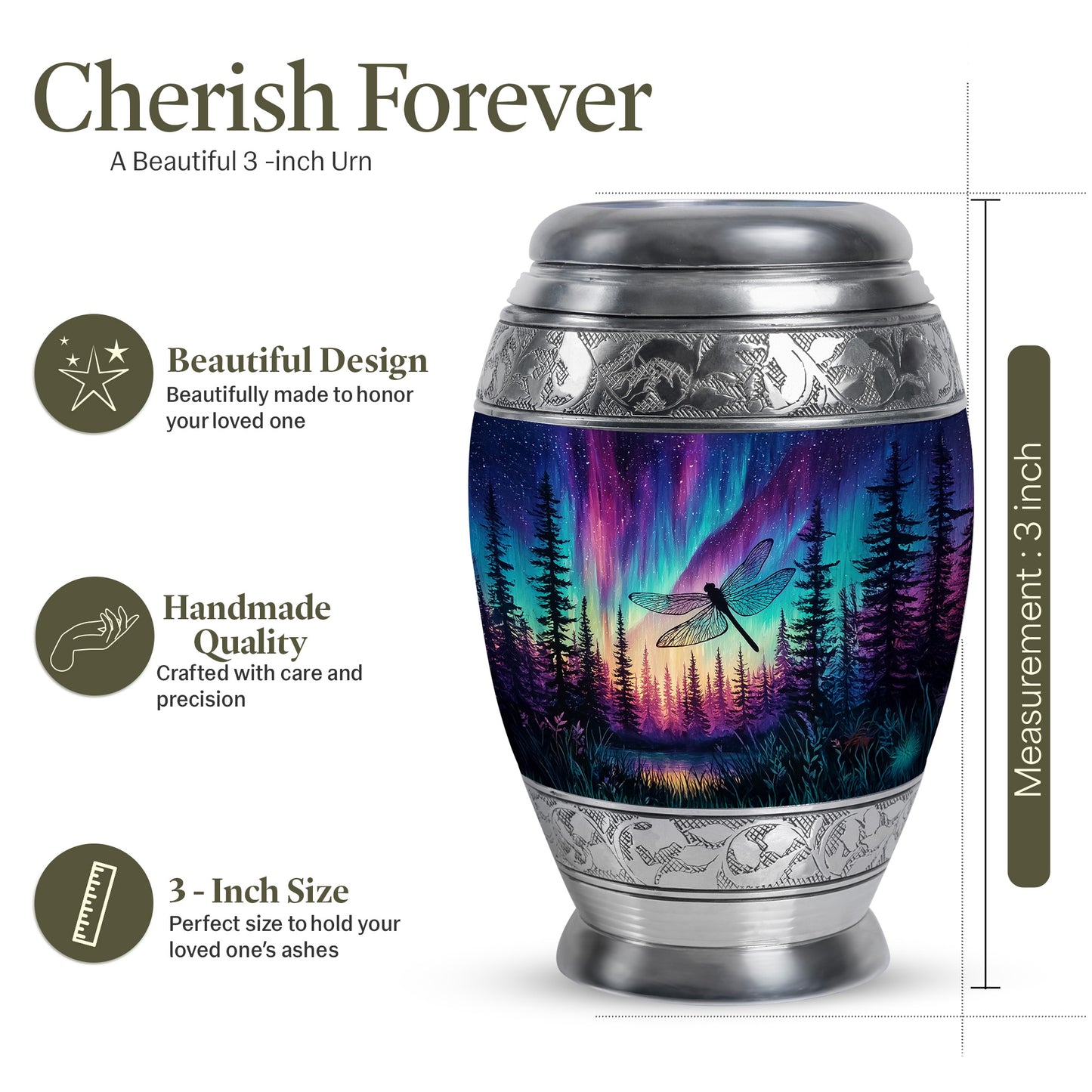 Serene Blue Dragonfly Cremation Urn lifestyle display on memorial shelf - royal dragonfly engraving with decorative scrollwork - mini keepsake memorial for portion of cremation ashes