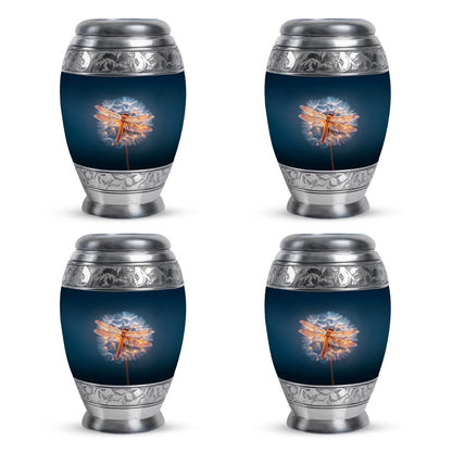 Bright Blue Dragonfly Cremation Urn urn with complimentary velvet bag - royal dragonfly engraving with decorative scrollwork - 10 inch aluminum urn for cremated remains