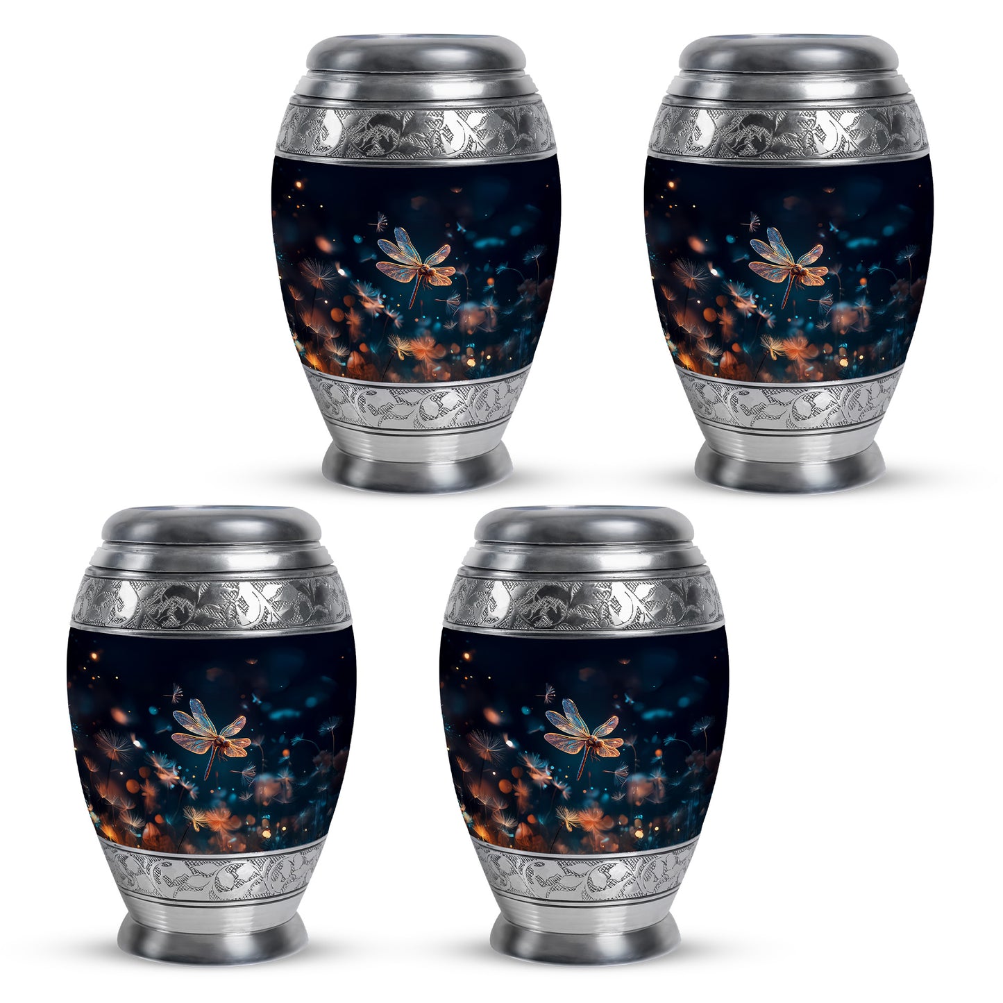 Sky Blue Dragonfly Cremation Urn urn with complimentary velvet bag - regal dragonfly design with crown-inspired accents - 10 inch aluminum urn for cremated remains