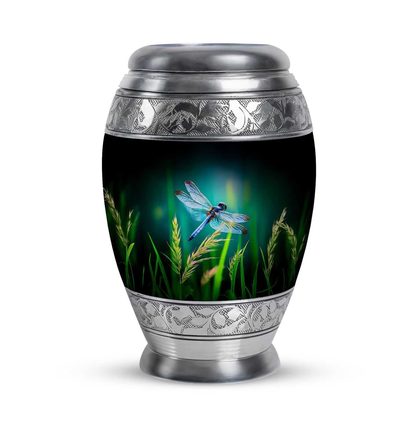 Teal Dragonfly Cremation Urns - Opulent Comfort 10-inch, 200 cu in - Yatskia