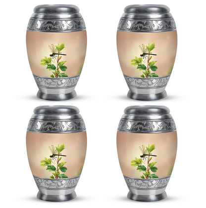 Amber Gold Dragonfly Cremation Urn urn with complimentary velvet bag - regal dragonfly design with crown-inspired accents - 10 inch aluminum urn for cremated remains