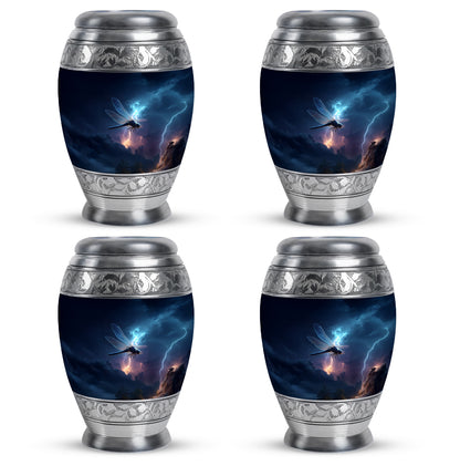 Powder Blue Dragonfly Cremation Urn urn with complimentary velvet bag - regal dragonfly design with crown-inspired accents - 10 inch aluminum urn for cremated remains