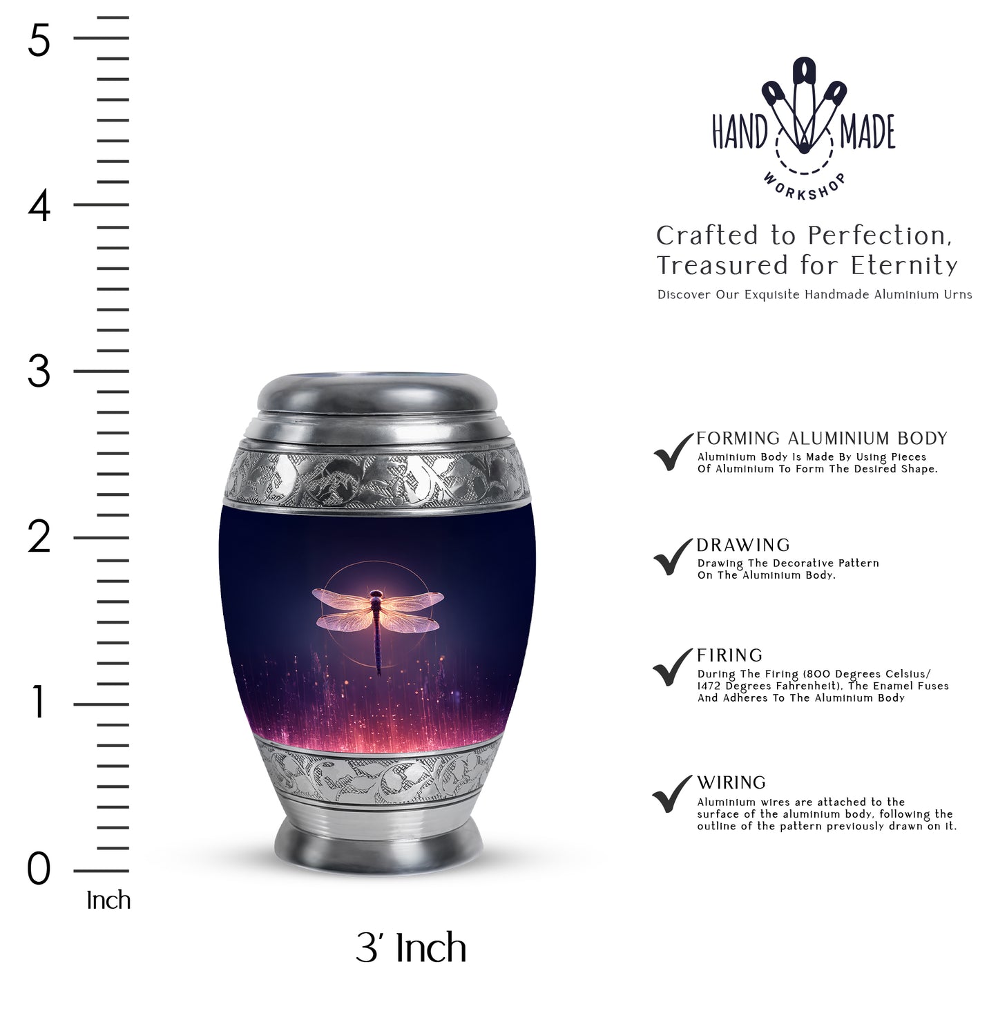 Azure Dragonfly Cremation Urn lifestyle display on memorial shelf - regal dragonfly design with crown-inspired accents - mini keepsake memorial for portion of cremation ashes
