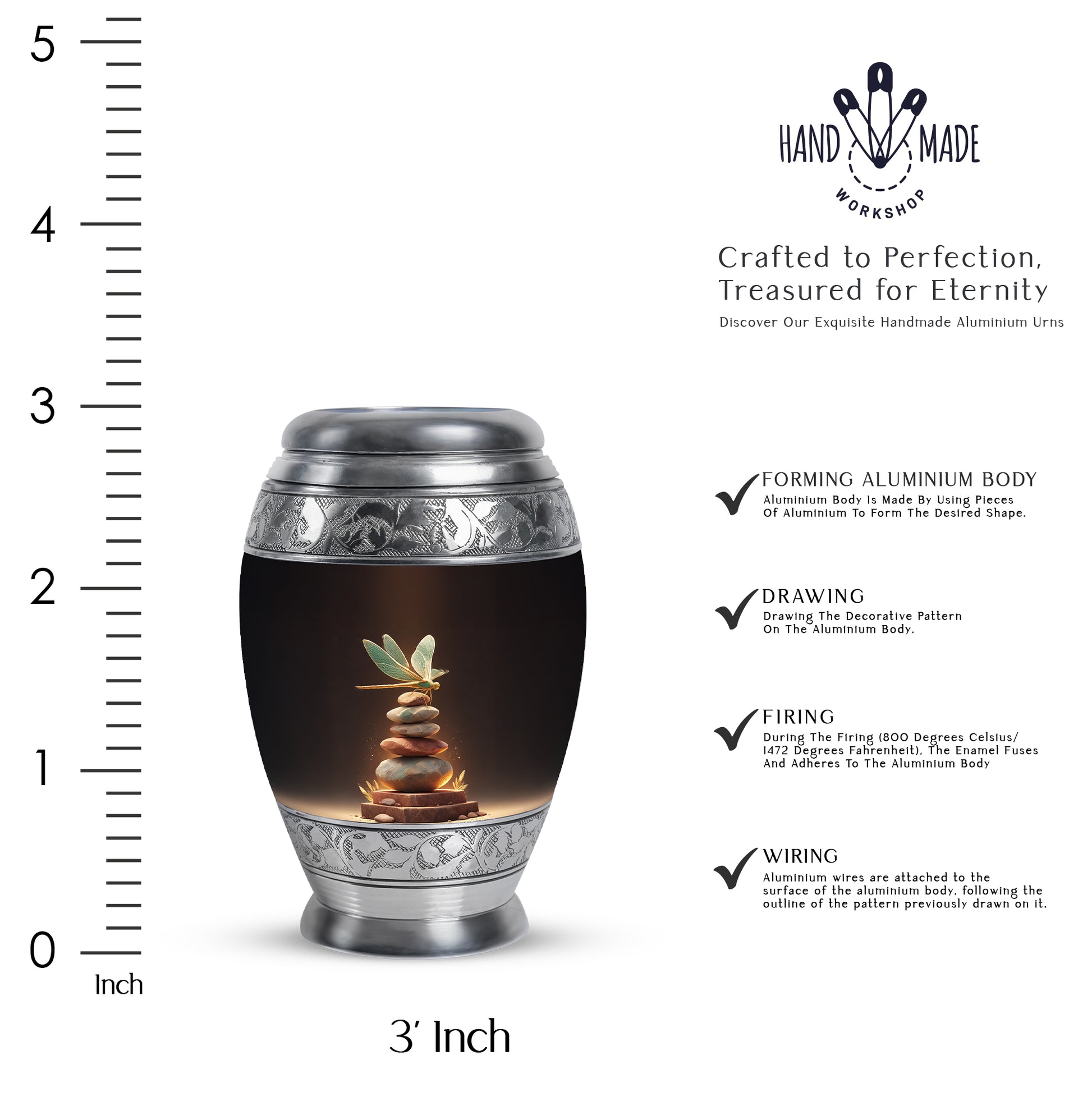 Wine Red Dragonfly Cremation Urn lifestyle display on memorial shelf - regal dragonfly design with crown-inspired accents - mini keepsake memorial for portion of cremation ashes
