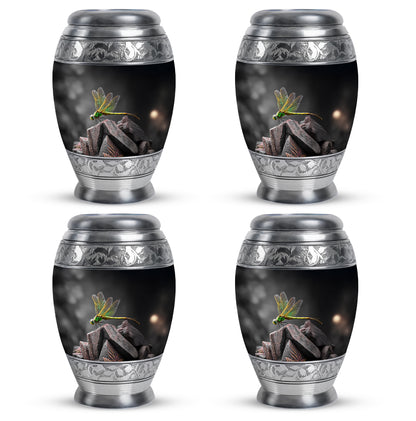 Dark Black Dragonfly Cremation Urn urn with complimentary velvet bag - royal dragonfly engraving with decorative scrollwork - 10 inch aluminum urn for cremated remains