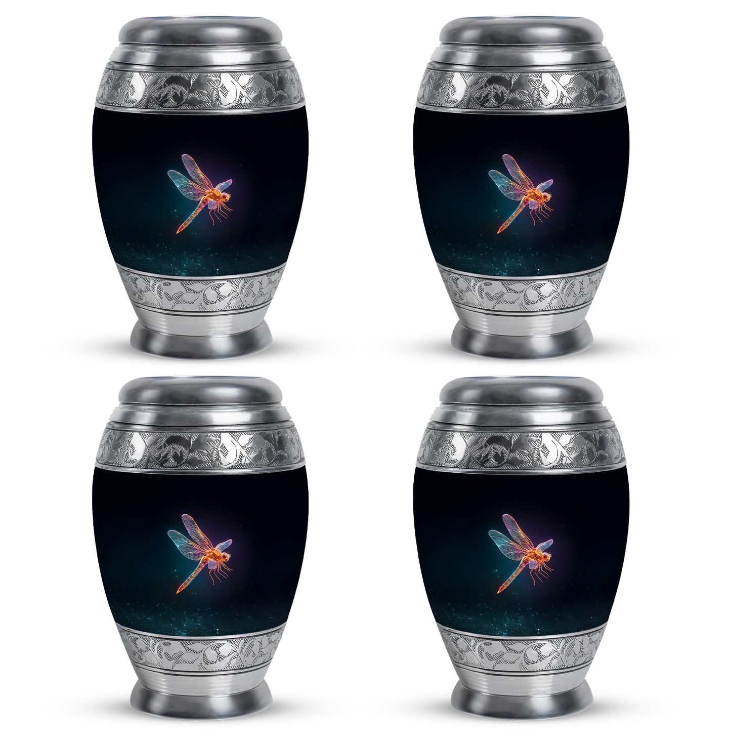 Ebony Dragonfly Cremation Urn urn with complimentary velvet bag - regal dragonfly design with crown-inspired accents - 10 inch aluminum urn for cremated remains