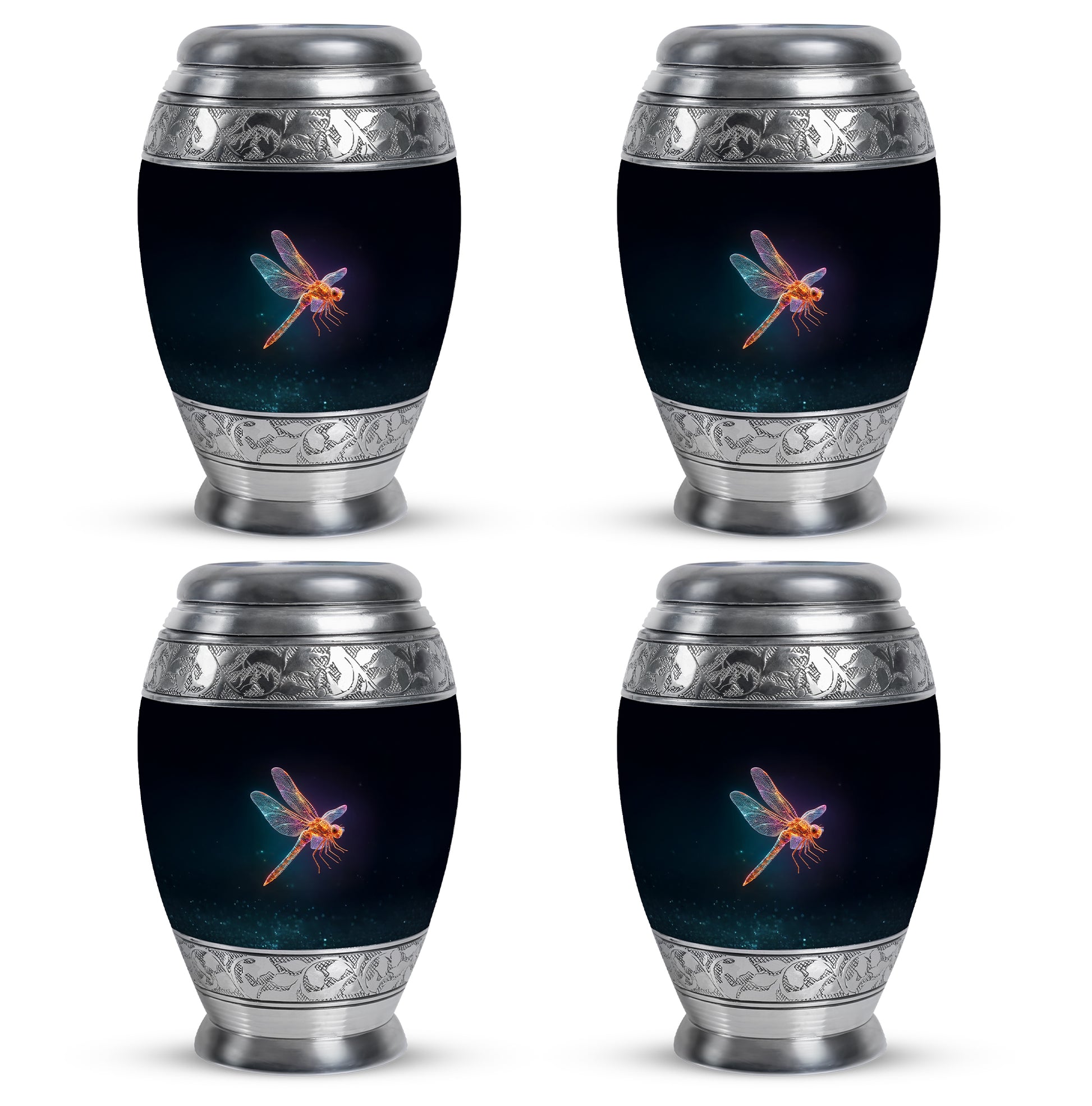 Ebony Dragonfly Cremation Urn urn with complimentary velvet bag - regal dragonfly design with crown-inspired accents - 10 inch aluminum urn for cremated remains