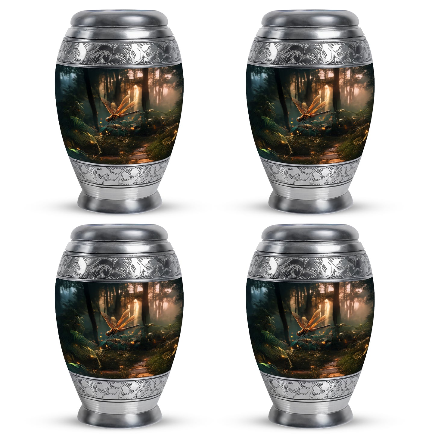 Midnight Black Dragonfly Cremation Urn urn with complimentary velvet bag - royal dragonfly engraving with decorative scrollwork - 10 inch aluminum urn for cremated remains