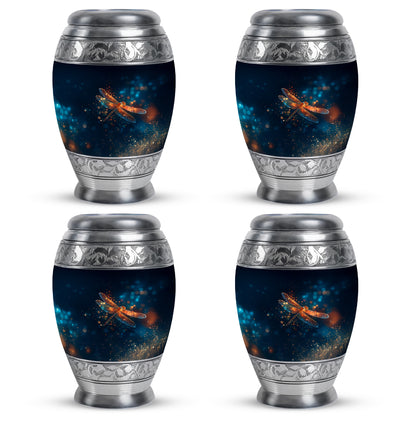 Indigo Dragonfly Cremation Urn urn with complimentary velvet bag - regal dragonfly design with crown-inspired accents - 10 inch aluminum urn for cremated remains