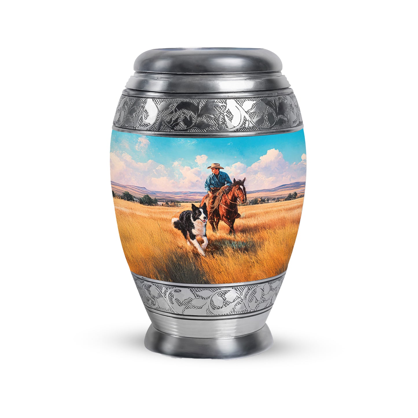Personalized Teal Cherished Cowboy Cremation Urns for Human Ashes - 10-inch, 200 cu in - Yatskia