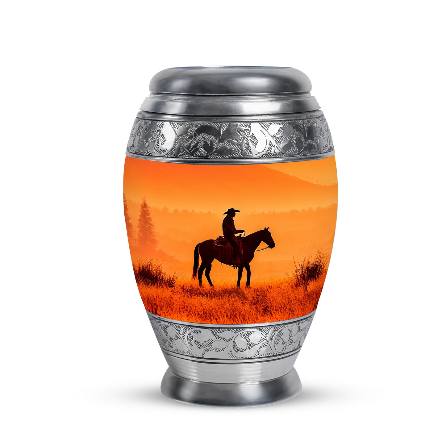 Gold Cowboy Benediction Cremation Urns for Human Ashes - 10-inch, 200 cu in - Yatskia