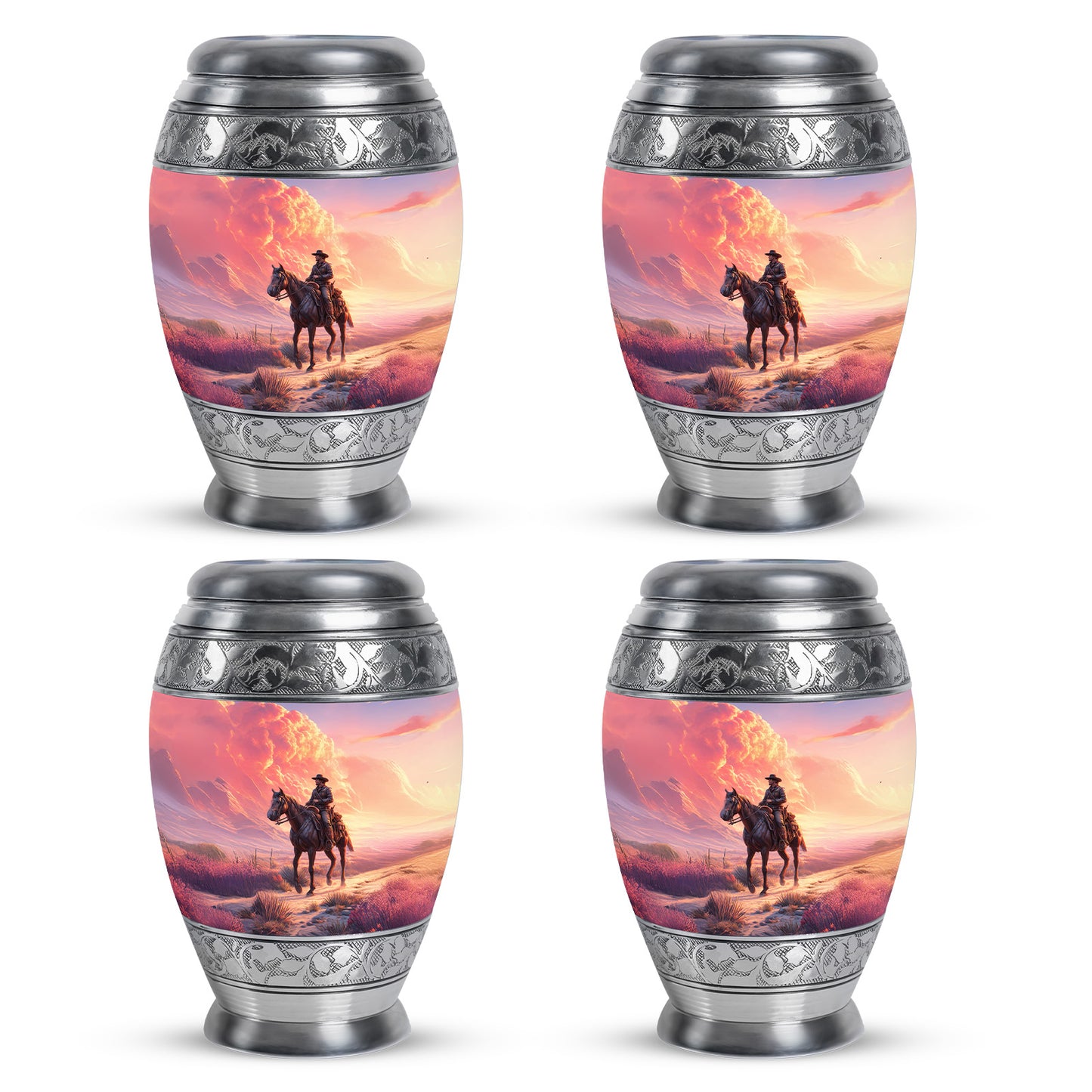 Icy Blue Cowboy Cremation Urn urn with complimentary velvet bag - regal cowboy design with crown-inspired accents - 10 inch aluminum urn for cremated remains