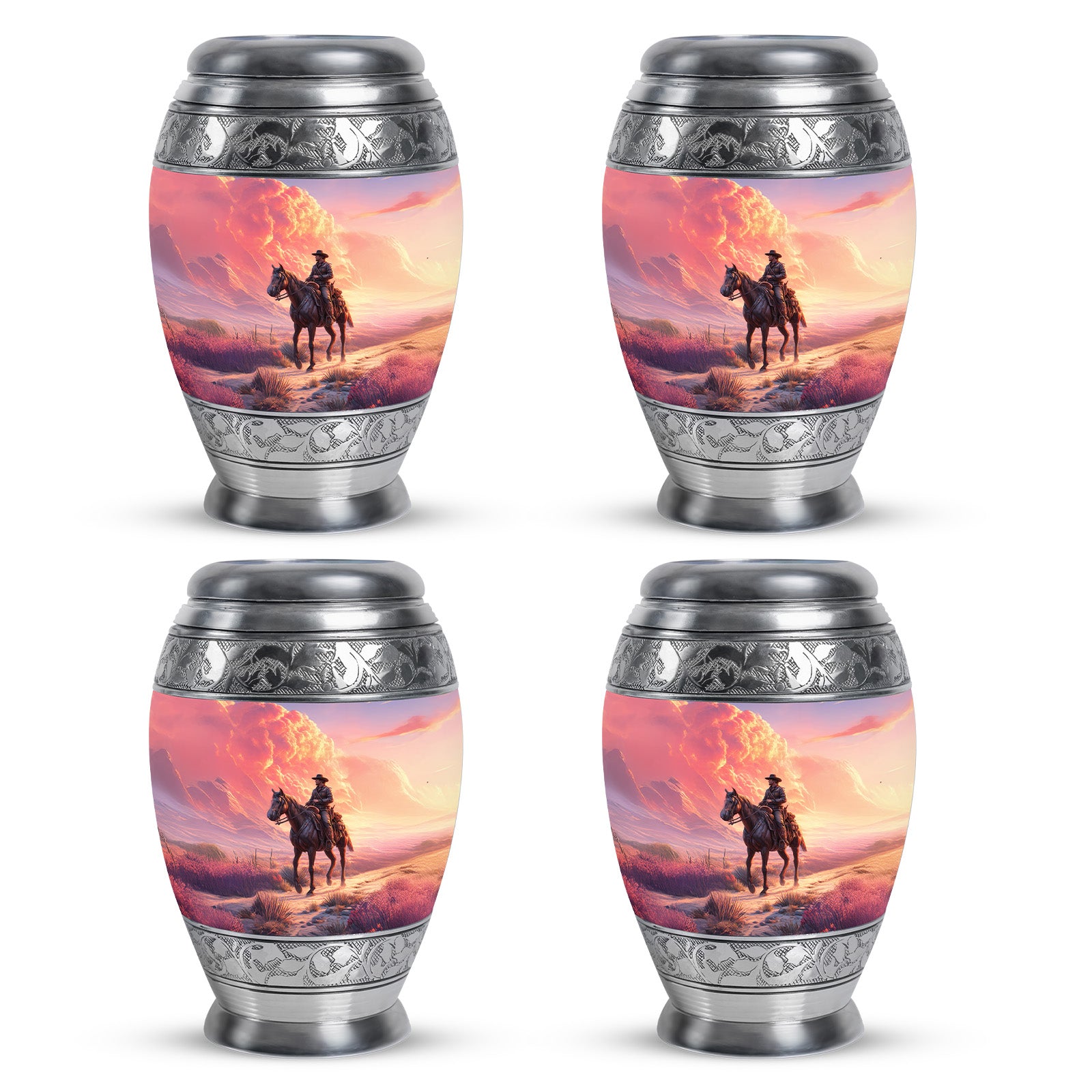 Icy Blue Cowboy Cremation Urn urn with complimentary velvet bag - regal cowboy design with crown-inspired accents - 10 inch aluminum urn for cremated remains
