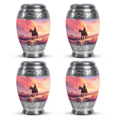 Icy Blue Cowboy Cremation Urn urn with complimentary velvet bag - regal cowboy design with crown-inspired accents - 10 inch aluminum urn for cremated remains