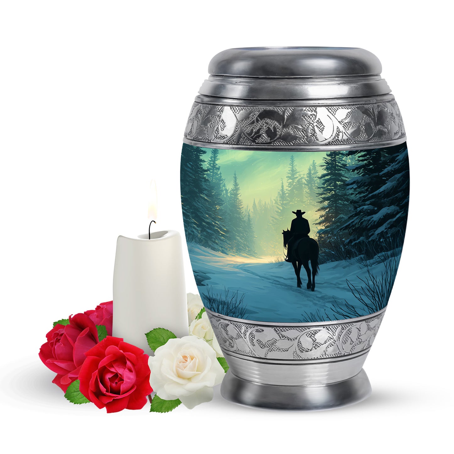 Personalized Cowboy Cremation Urns - Pristine Green 10-inch, 200 cu in - Yatskia