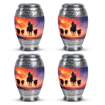 Orchid Purple Cowboy Cremation Urn urn with complimentary velvet bag - regal cowboy design with crown-inspired accents - 10 inch aluminum urn for cremated remains