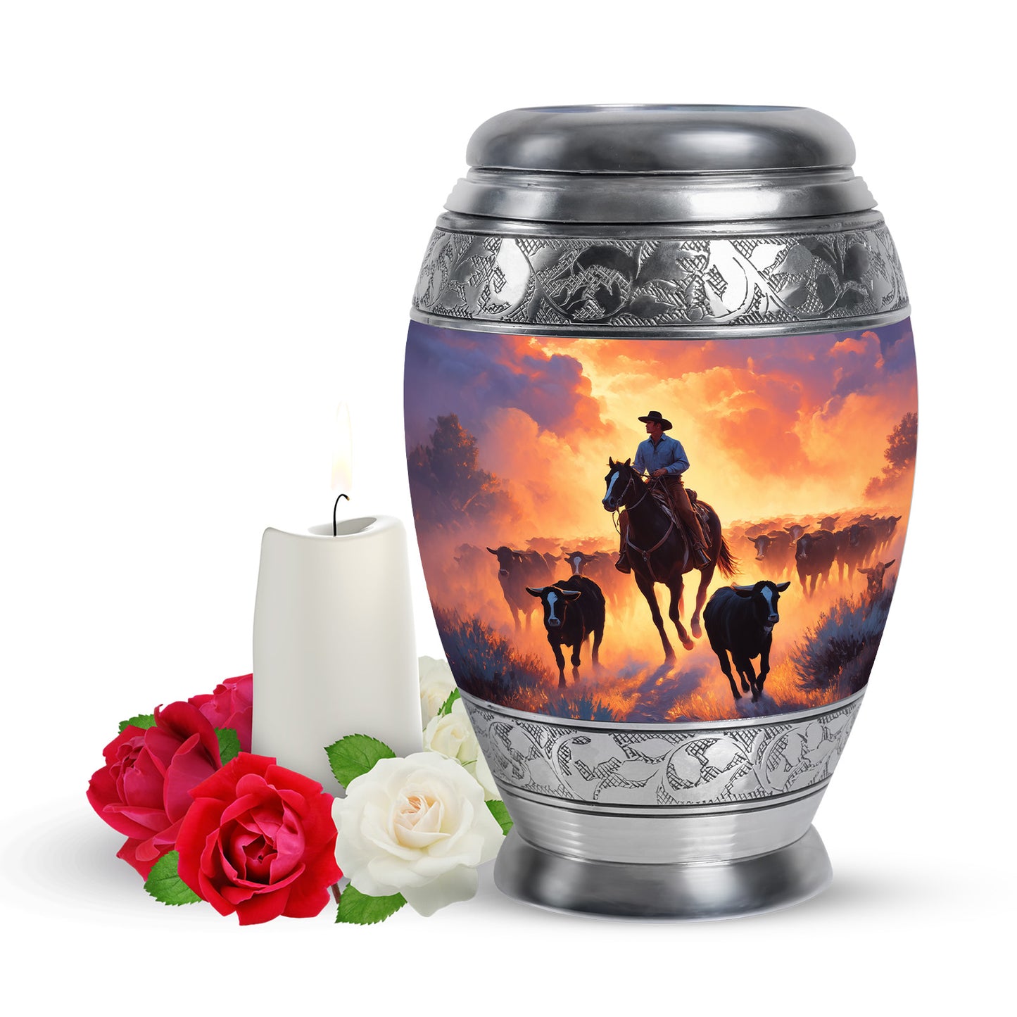 Dignified Purple Cowboy Cremation Urn for Ashes - 10-inch, 200 cu in - Yatskia