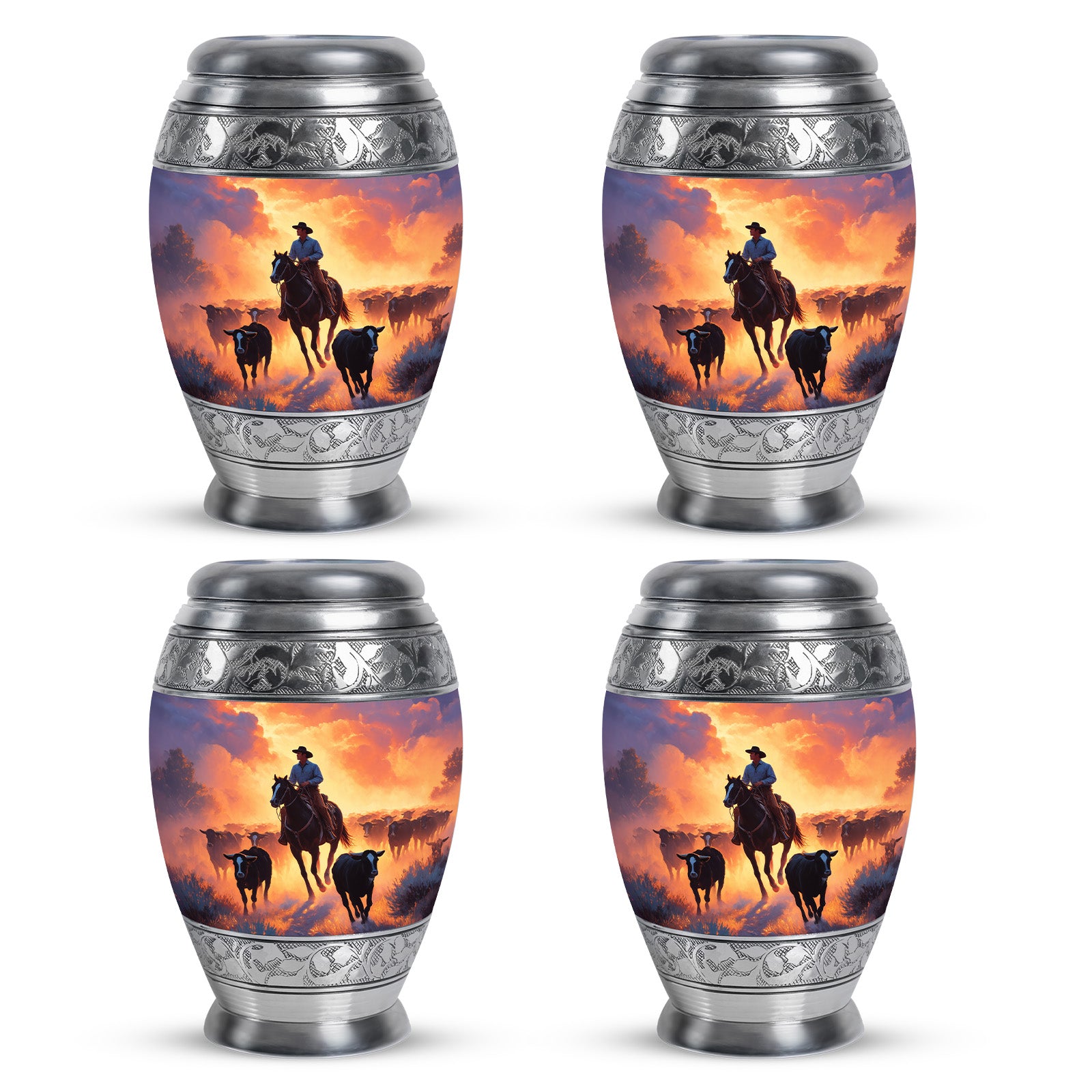 Plum Purple Cowboy Cremation Urn urn with complimentary velvet bag - regal cowboy design with crown-inspired accents - 10 inch aluminum urn for cremated remains