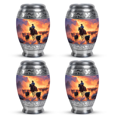 Plum Purple Cowboy Cremation Urn urn with complimentary velvet bag - regal cowboy design with crown-inspired accents - 10 inch aluminum urn for cremated remains