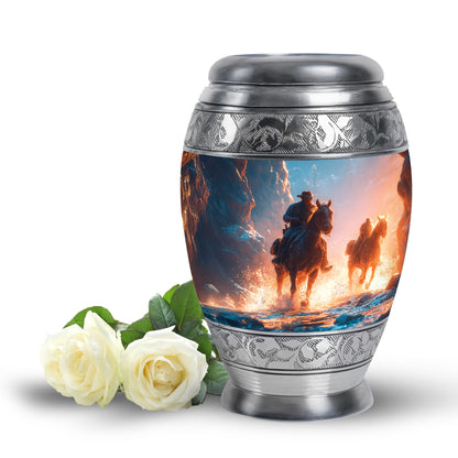 Blue Comforting Cowboy Memorial Urn for Ashes - 10-inch, 200 cu in - Yatskia