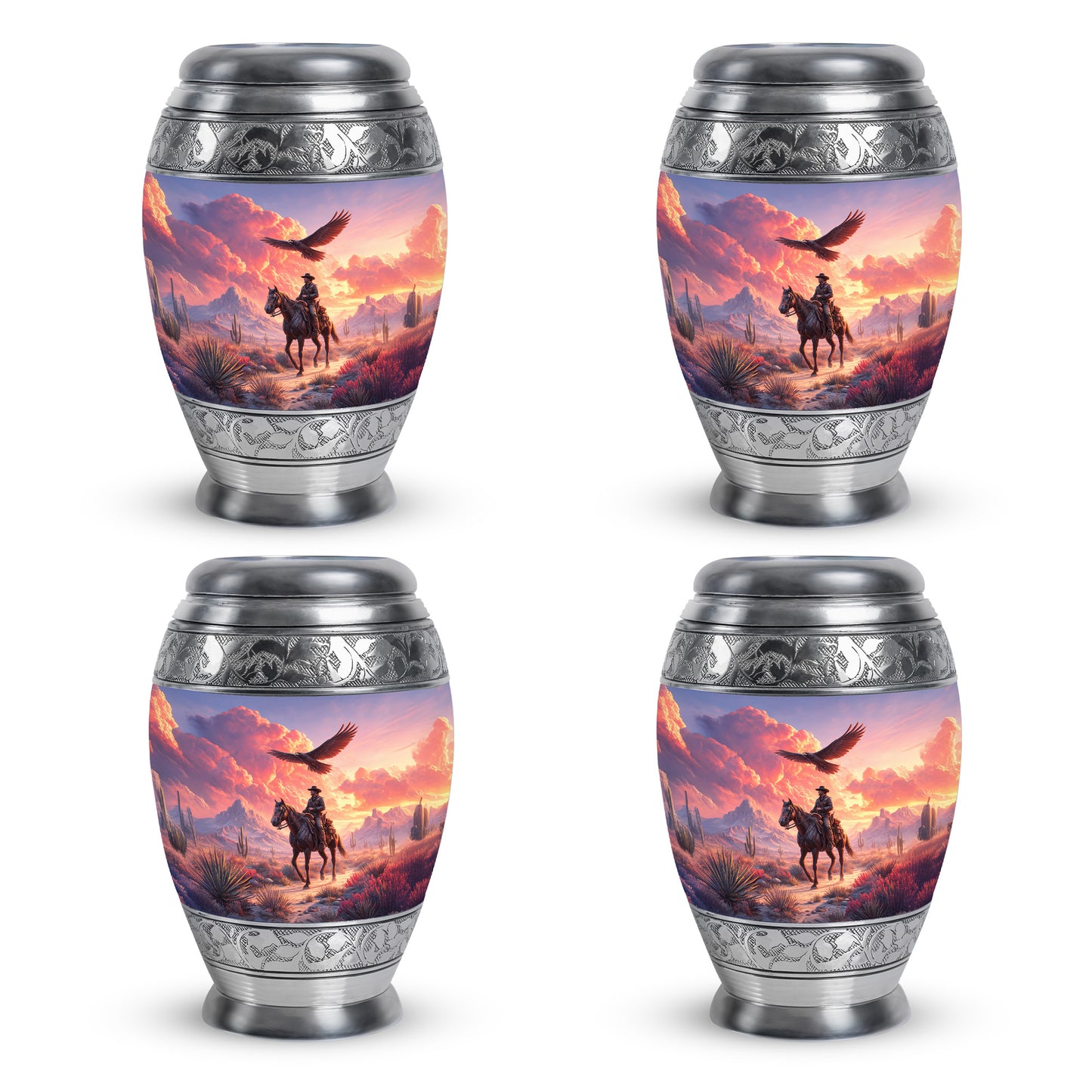 Deep Purple Cowboy Cremation Urn urn with complimentary velvet bag - regal cowboy design with crown-inspired accents - 10 inch aluminum urn for cremated remains