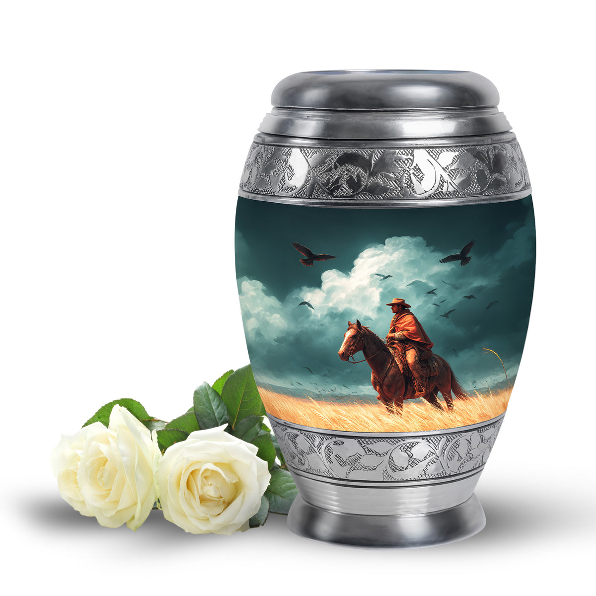 Illustrious Cowboy Memorial Cremation Urns - Teal - Yatskia