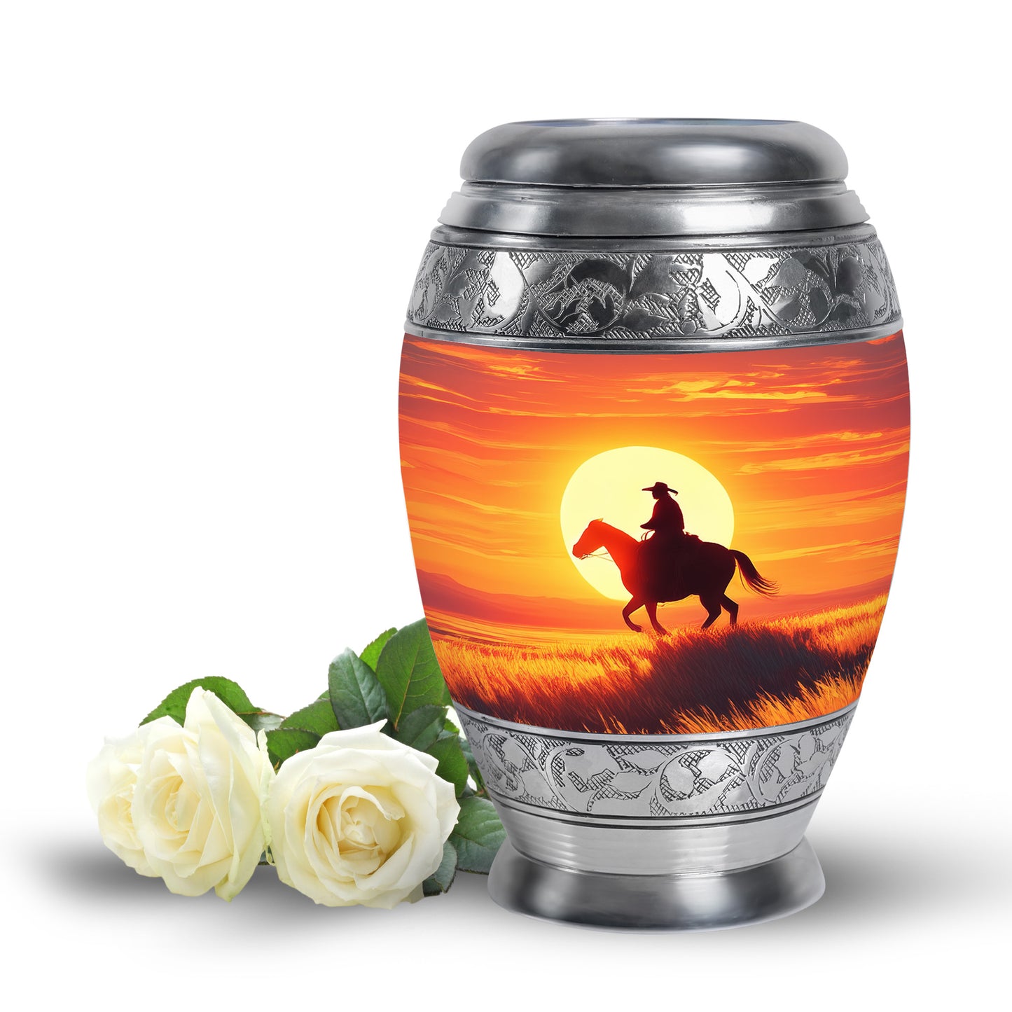 Radiant Cowboy Memorial Cremation Urns - Red 10-inch, 200 cu in - Yatskia